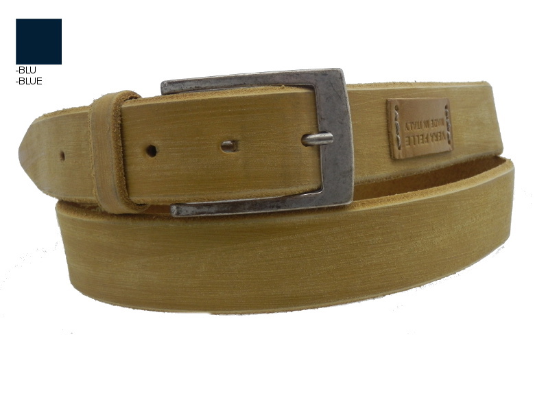 Cintura in cuoio carteggiata -blu - mm35